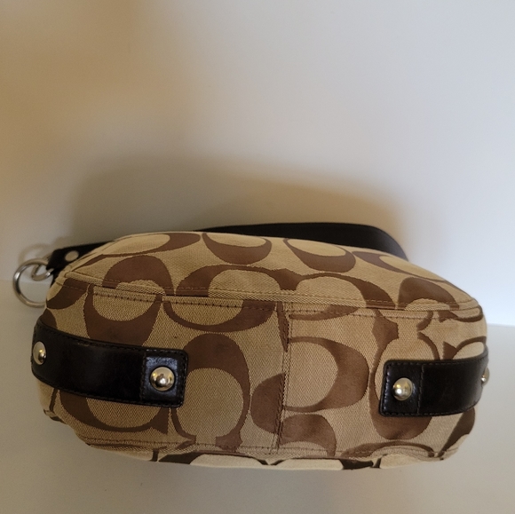 Coach Signature Jacquard/Brown Leather Bag - Picture 9 of 12
